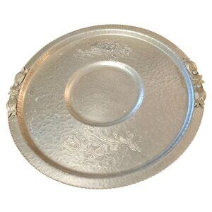 Vintage Aluminum Lazy Susan With Floral Engraving & Scalloped Edges